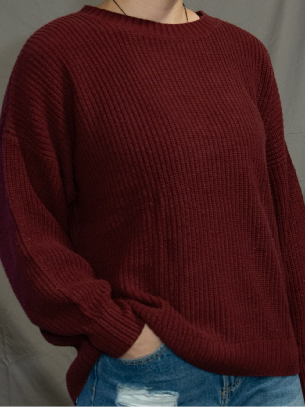 Hollister Ribbed Crewneck Sweater - Deep Wine